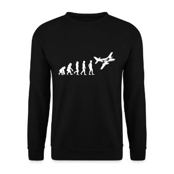 Evolution Flugzeug Flieger Pilot T-Shirt Geschenk - Unisex Pullover - Schwarz - Vorne - Alina (178cm) & Michal (187cm)