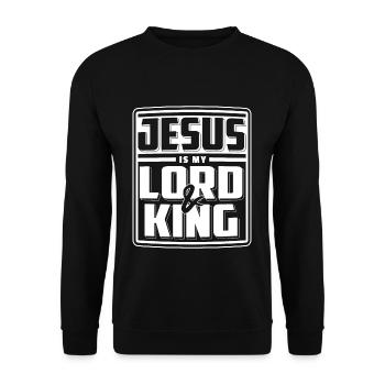 Jesus Is My Lord & King T-Shirt Gläubiger Christ - Unisex Pullover - Schwarz - Vorne - Alina (178cm) & Michal (187cm)