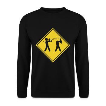 Warning Triangle Warning Sign Trombones Player T-Shirt - Unisex Sweatshirt - black - Front - Alina (178cm) & Michal (187cm)