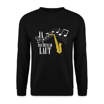 Oui qui doit selon le t-shirt du joueur de saxophone - Sweat-shirt Unisexe - noir - Devant - Alina (178cm) & Michal (187cm)