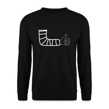 Arm Bruch Armverletzung Gips T-Shirt Geschenk - Unisex Pullover - Schwarz - Vorne - Alina (178cm) & Michal (187cm)