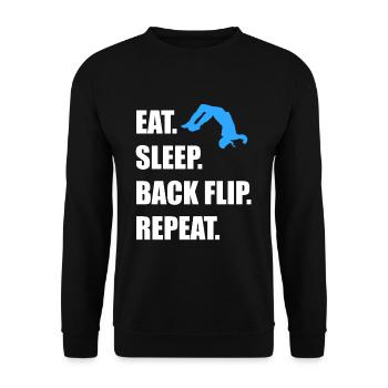Eat Sleep Backflip Repeat Parkour T-Shirt - Unisex Pullover - Schwarz - Vorne - Alina (178cm) & Michal (187cm)