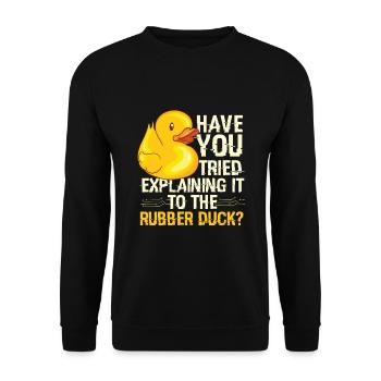 Rubber Duck Debugging Programmierer - Unisex Pullover - Schwarz - Vorne - Alina (178cm) & Michal (187cm)