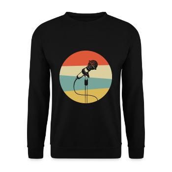 Vintage Retro Mikrofon Karaoke T-Shirt Geschenk - Unisex Pullover - Schwarz - Vorne - Alina (178cm) & Michal (187cm)