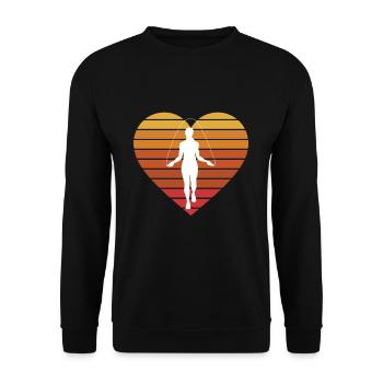 Vintage Retro Seilspringen T-Shirt Geschenk Herz - Unisex Pullover - Schwarz - Vorne - Alina (178cm) & Michal (187cm)