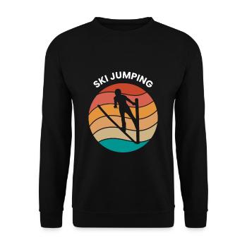Vintage Retro Ski Jumper Skispringer - Unisex Pullover - Schwarz - Vorne - Alina (178cm) & Michal (187cm)