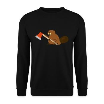 Forest Worker Bieber With Beil Gift Lumberjack - Unisex Sweatshirt - black - Front - Alina (178cm) & Michal (187cm)