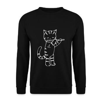 Cat Cat With Flute Gift - Unisex Sweatshirt - black - Front - Alina (178cm) & Michal (187cm)
