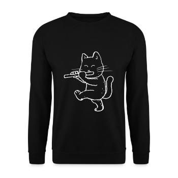Cat Cat With Flute Gift - Unisex Sweatshirt - black - Front - Alina (178cm) & Michal (187cm)