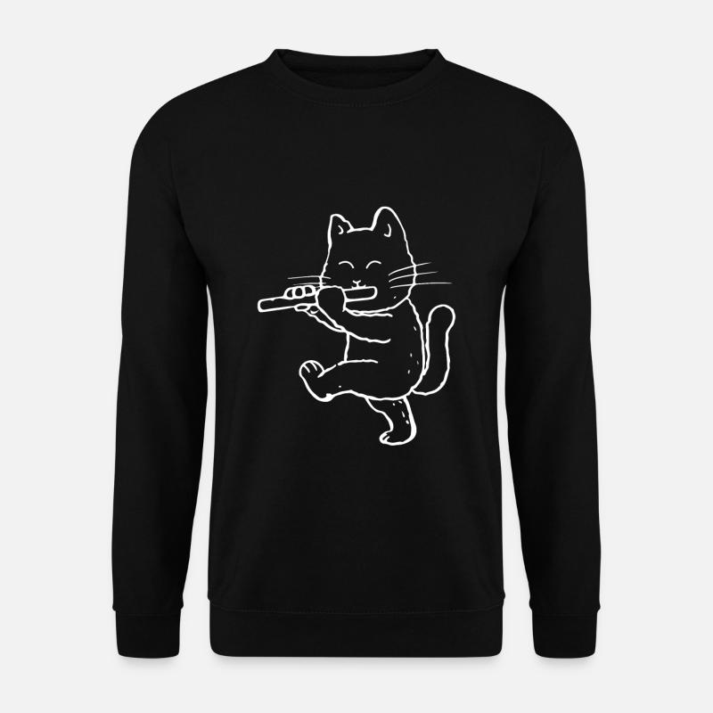 Katze Kater Mit Querflöte Geschenk - Unisex Pullover - Schwarz