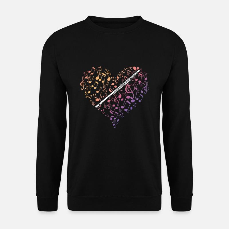 Querflöte Geschenk Musik Noten Herz Love - Unisex Pullover - Schwarz