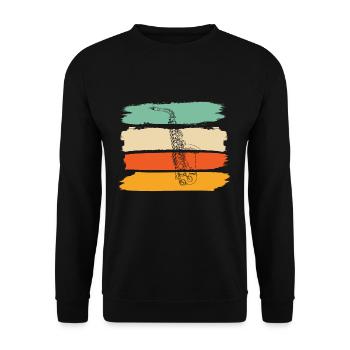Vintage Retro Saxophone Spieler Geschenk - Unisex Pullover - Schwarz - Vorne - Alina (178cm) & Michal (187cm)