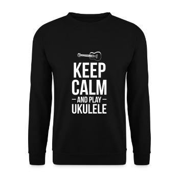 Keep Calm And Play Ukulele Geschenk - Unisex Pullover - Schwarz - Vorne - Alina (178cm) & Michal (187cm)