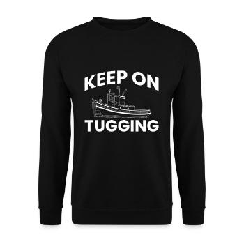 Keep On Tugging Tugboat Schlepper - Unisex Pullover - Schwarz - Vorne - Alina (178cm) & Michal (187cm)