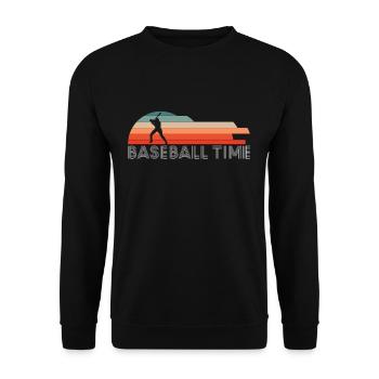 Vintage Retro Baseball Time Shirt Geschenk - Unisex Pullover - Schwarz - Vorne - Alina (178cm) & Michal (187cm)