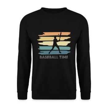 Vintage Retro Baseball Time Shirt Geschenk - Unisex Pullover - Schwarz - Vorne - Alina (178cm) & Michal (187cm)