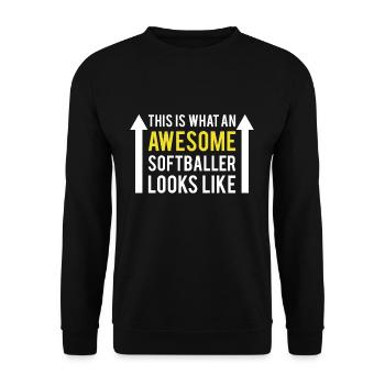 This Is What An Awesome Softballer Looks Like - Unisex Pullover - Schwarz - Vorne - Alina (178cm) & Michal (187cm)