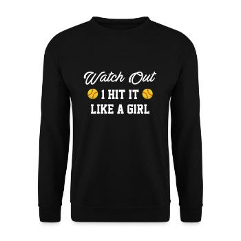 Watch Out 1 Hit It Like A Girl Softball Shirt - Unisex Sweatshirt - black - Front - Alina (178cm) & Michal (187cm)