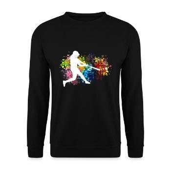 Softball Spieler Shirt Geschenk - Unisex Pullover - Schwarz - Vorne - Alina (178cm) & Michal (187cm)