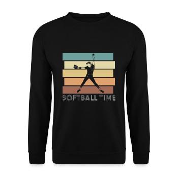 Softball Time Vintage Retro Geschenk - Unisex Pullover - Schwarz - Vorne - Alina (178cm) & Michal (187cm)