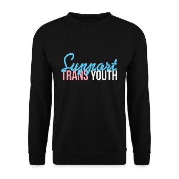 Support Trans Youth Shirt Geschenk - Unisex Pullover - Schwarz - Vorne - Alina (178cm) & Michal (187cm)