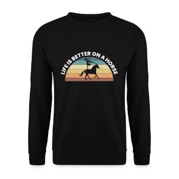 La vie est meilleure sur une chemise Voltagieren de cheval - Sweat-shirt Unisexe - noir - Devant - Alina (178cm) & Michal (187cm)