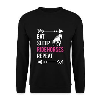 Manger Sleep Ride Chevaux Répéter Chemise Cavalier - Sweat-shirt Unisexe - noir - Devant - Alina (178cm) & Michal (187cm)