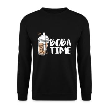 Boba Time Shirt Geschenk Boba Tea Bubble - Unisex Pullover - Schwarz - Vorne - Alina (178cm) & Michal (187cm)