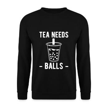 Tea Needs Balls Shirt Boba Tea - Unisex Pullover - Schwarz - Vorne - Alina (178cm) & Michal (187cm)