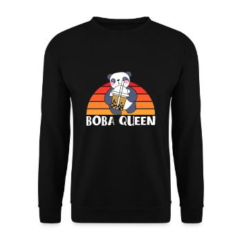 Boba Queen Panda Bär Shirt Geschenk - Unisex Pullover - Schwarz - Vorne - Alina (178cm) & Michal (187cm)