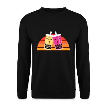 Vintage Retro Bubble Tea Shirt Geschenk Boba - Unisex Pullover - Schwarz - Vorne - Alina (178cm) & Michal (187cm)