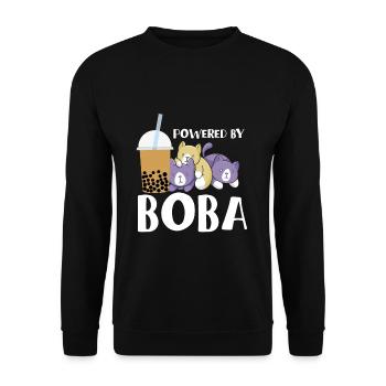 Powered By Boba Shirt Geschenk Katzen Anime - Unisex Pullover - Schwarz - Vorne - Alina (178cm) & Michal (187cm)