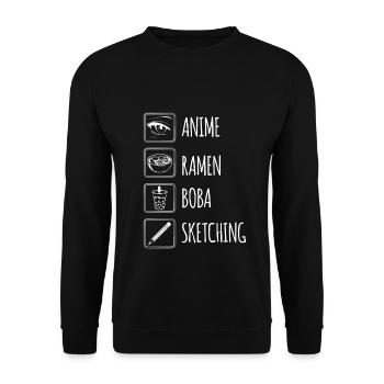 Anime Ramen Boba Sketching Shirt Geschenk - Unisex Pullover - Schwarz - Vorne - Alina (178cm) & Michal (187cm)