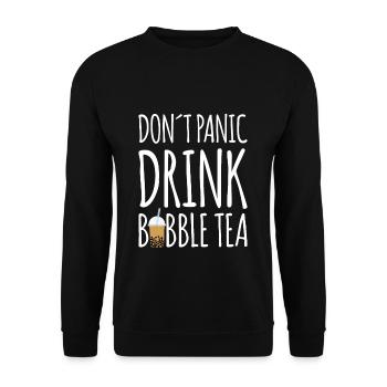 Dont Panik Drink Bubble Tea Shirt Geschenk Boba - Unisex Pullover - Schwarz - Vorne - Alina (178cm) & Michal (187cm)