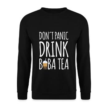 Don't Panic Drink Boba Tea Shirt Gift Bubble - Unisex Sweatshirt - black - Front - Alina (178cm) & Michal (187cm)
