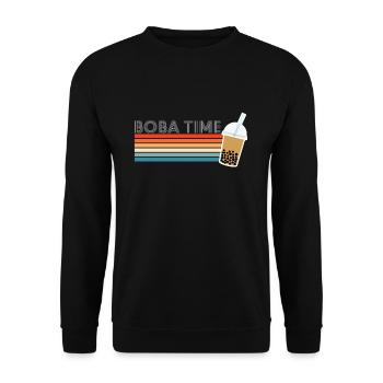 Vintage Retro Boba Time Geschenk Bubble Tea Shirt - Unisex Pullover - Schwarz - Vorne - Alina (178cm) & Michal (187cm)