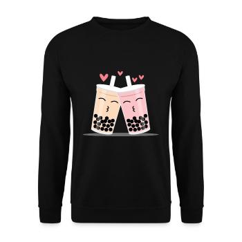 Love Boba Tea Bubble Tee Partnerlook - Unisex Pullover - Schwarz - Vorne - Alina (178cm) & Michal (187cm)