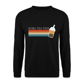 Vintage Retro Boba Tea Time Shirt Geschenk - Unisex Pullover - Schwarz - Vorne - Alina (178cm) & Michal (187cm)