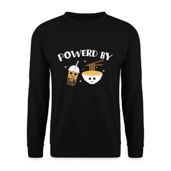 Powered By Boba Tea And Ramen - Unisex Pullover - Schwarz - Vorne - Alina (178cm) & Michal (187cm)