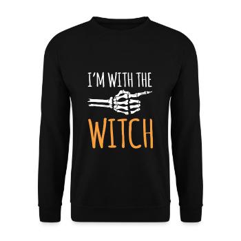 Im With The Witch Shirt Geschenk Halloween - Unisex Pullover - Schwarz - Vorne - Alina (178cm) & Michal (187cm)