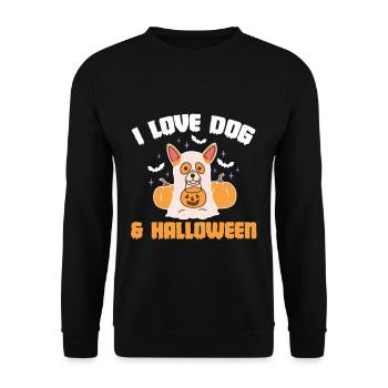 J’adore le chien et la chemise d’Halloween - Sweat-shirt Unisexe - noir - Devant - Alina (178cm) & Michal (187cm)