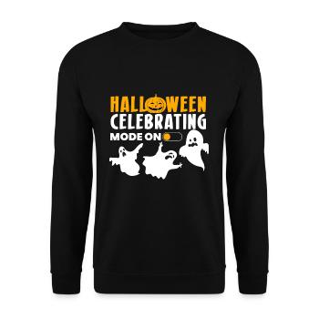Halloween Celebrating Mode On Shirt Geschenk - Unisex Pullover - Schwarz - Vorne - Alina (178cm) & Michal (187cm)