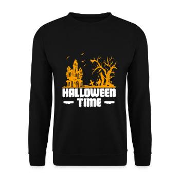 Halloween Time Shirt Geister Geisterschloss - Unisex Pullover - Schwarz - Vorne - Alina (178cm) & Michal (187cm)