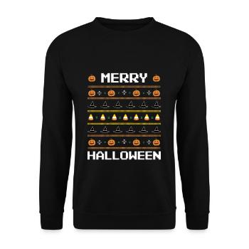 Merry Halloween Ugly Christmas Shirt - Unisex Pullover - Schwarz - Vorne - Alina (178cm) & Michal (187cm)