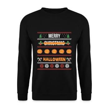 Merry Christmas ... Halloween Shirt Geschenk - Unisex Pullover - Schwarz - Vorne - Alina (178cm) & Michal (187cm)