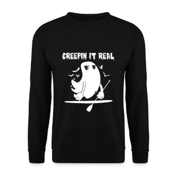 Creepin It Real Geist Auf SUP Shirt Geschenk - Unisex Pullover - Schwarz - Vorne - Alina (178cm) & Michal (187cm)