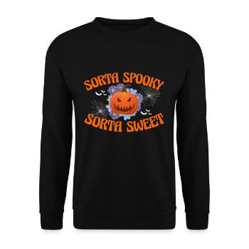 Sorta Sheet Sorta Spooky Halloween Kürbis - Unisex Pullover - Schwarz - Vorne - Alina (178cm) & Michal (187cm)