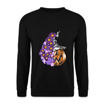 Halloween Kürbis Shirt Geschenk - Unisex Pullover - Schwarz - Vorne - Alina (178cm) & Michal (187cm)