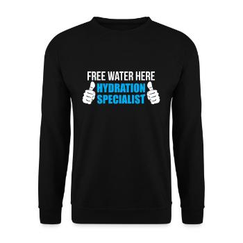 Eau gratuite ici Spécialiste de l’hydratation - Sweat-shirt Unisexe - noir - Devant - Alina (178cm) & Michal (187cm)