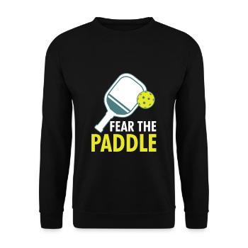 Fear The Paddle Pickleball Shirt Geschenk - Unisex Pullover - Schwarz - Vorne - Alina (178cm) & Michal (187cm)